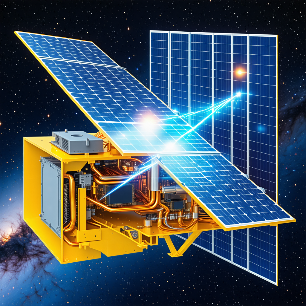 A Large, Yellow, Solar-powered Satellite With A Large Solar Panel On Its Side