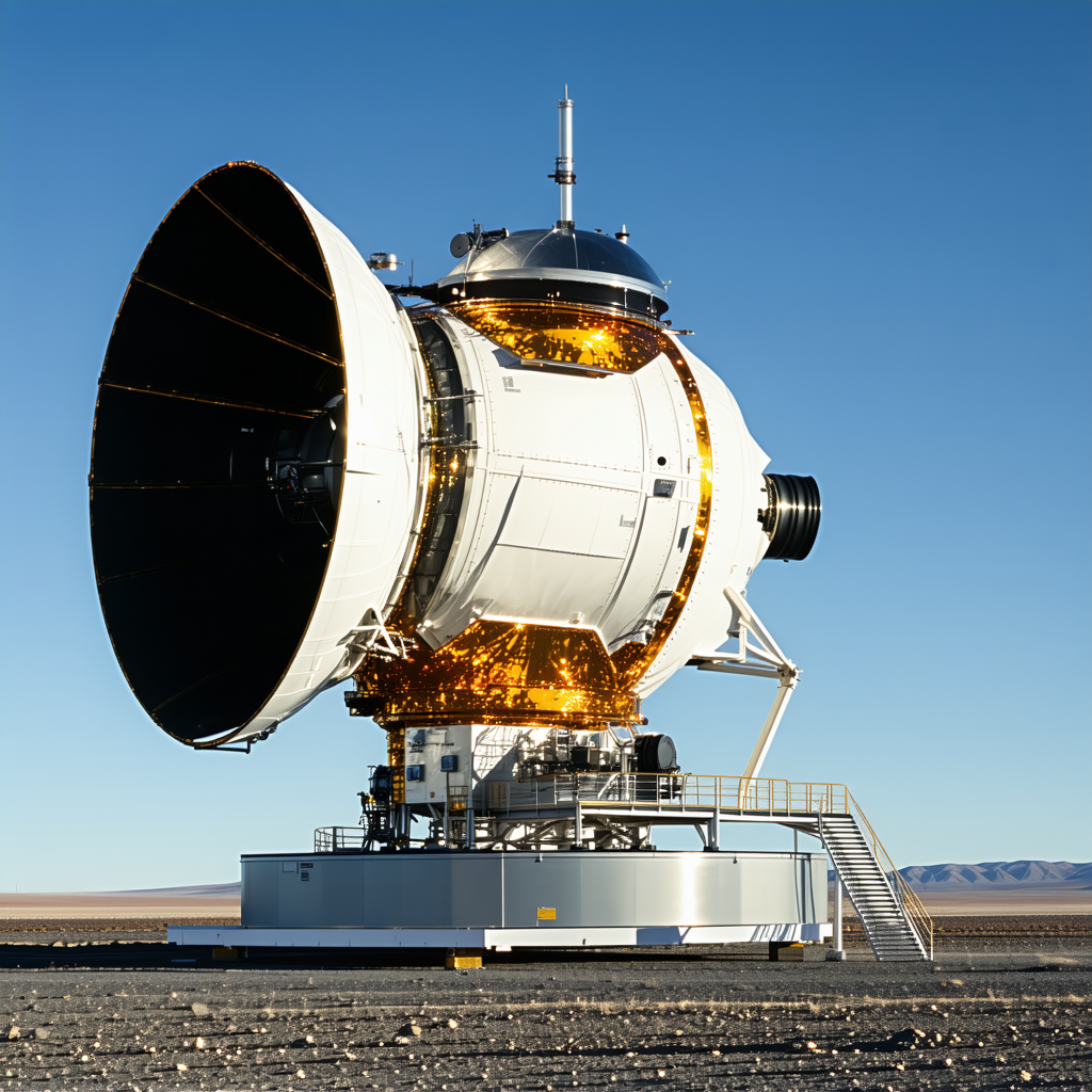 A Large White Satellite Dish, Which Is Situated On A Concrete Platform