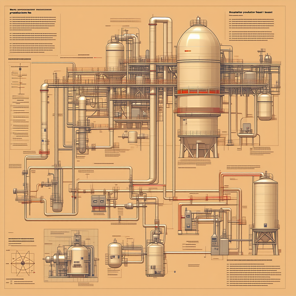 The Image Is A Detailed Drawing Of A Large Industrial Plant, Likely A Refinery Or A Chemical Plant