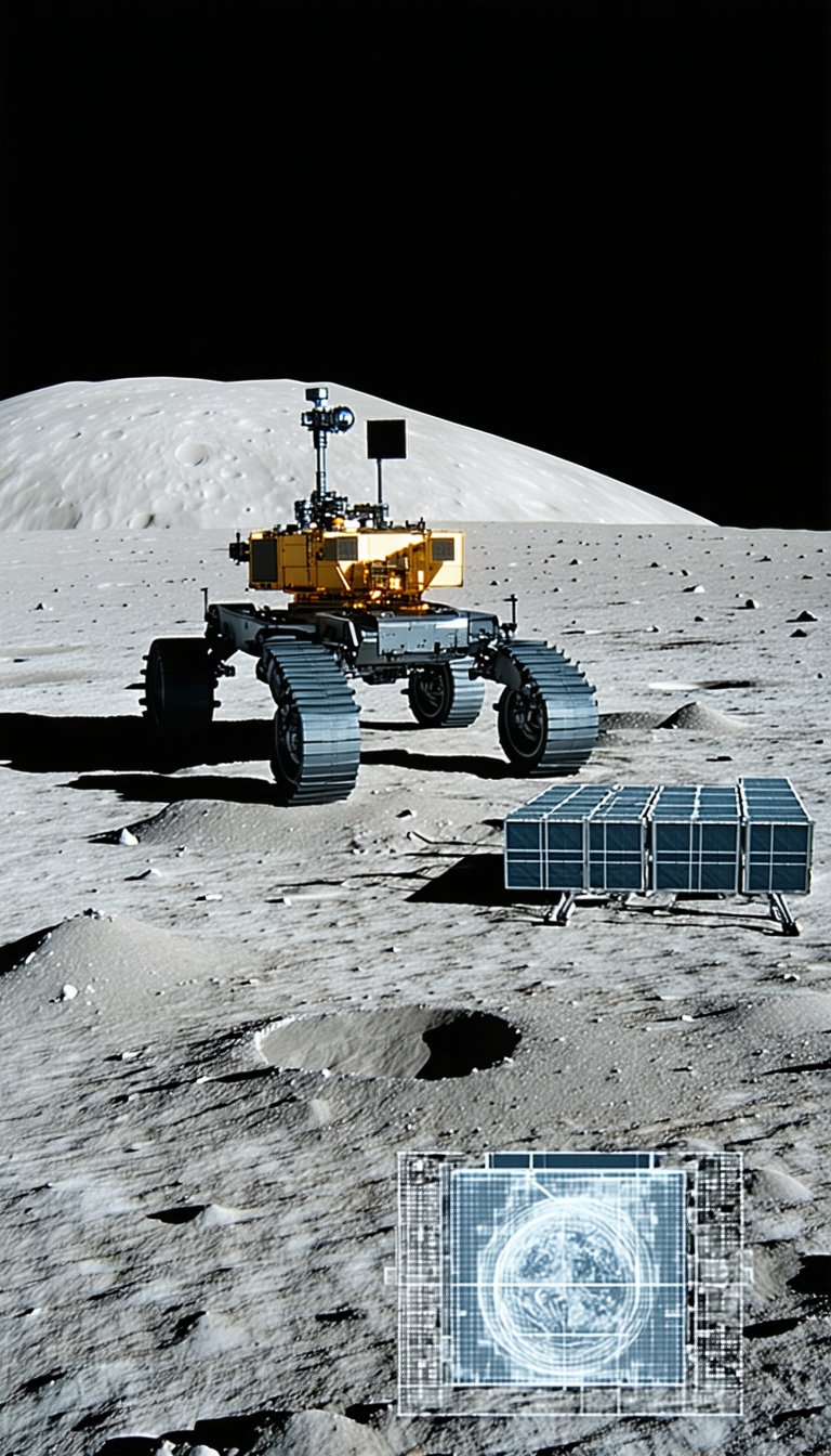 A Yellow Robotic Vehicle, Possibly A Rover, Parked On A Rocky Surface