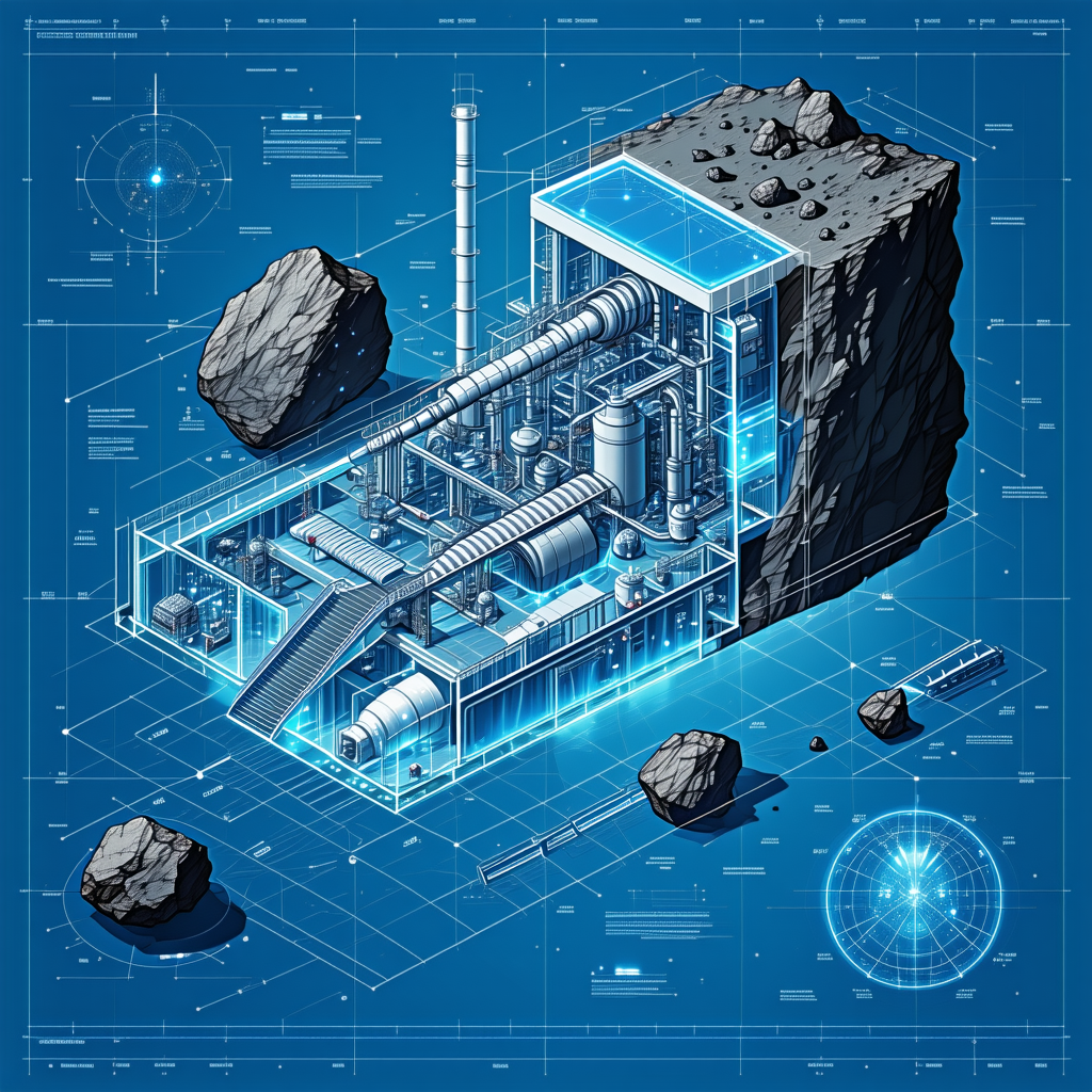 blueprint futuristic factory, featuring large