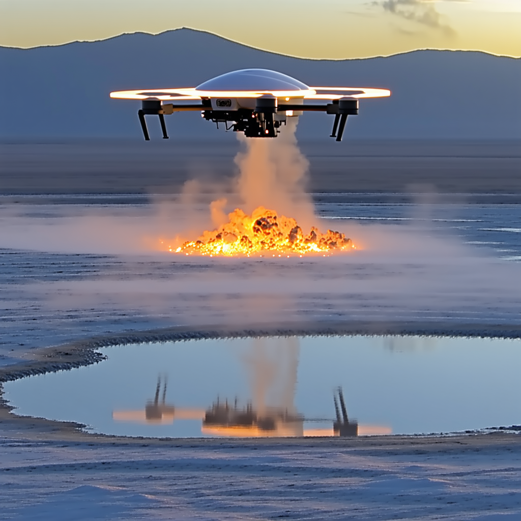 A Drone Is Flying Over A Lake, And It Is Leaving A Trail Of Smoke Behind It