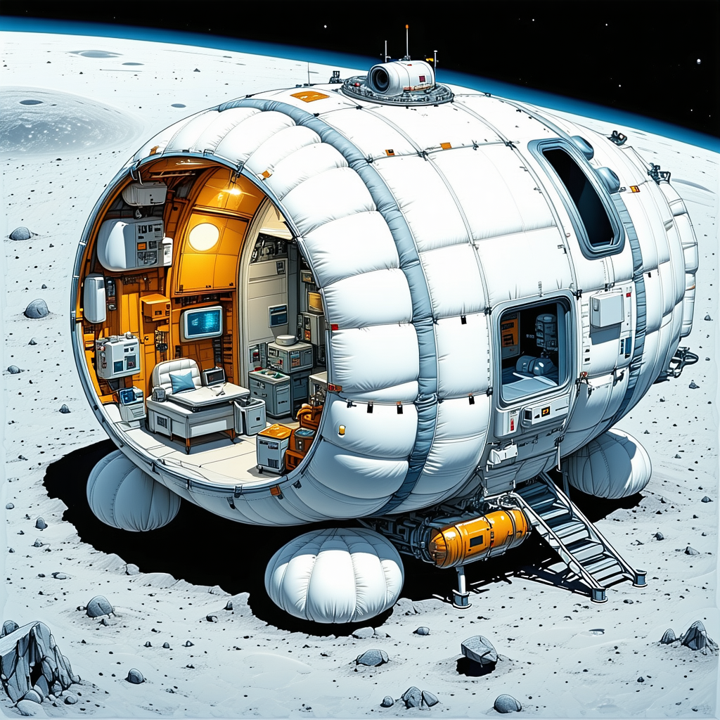 A Large White Spacecraft Is Shown In A Drawing, With A Large Dome On Top