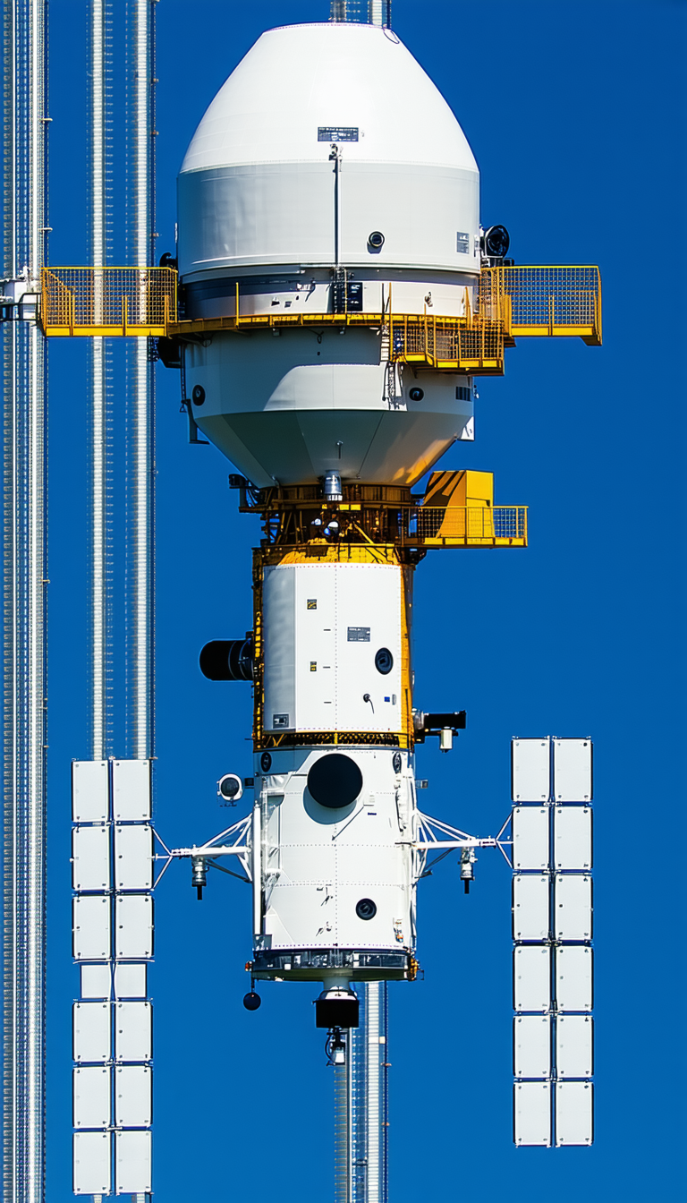 A Large White Satellite Dish Mounted On A Tower