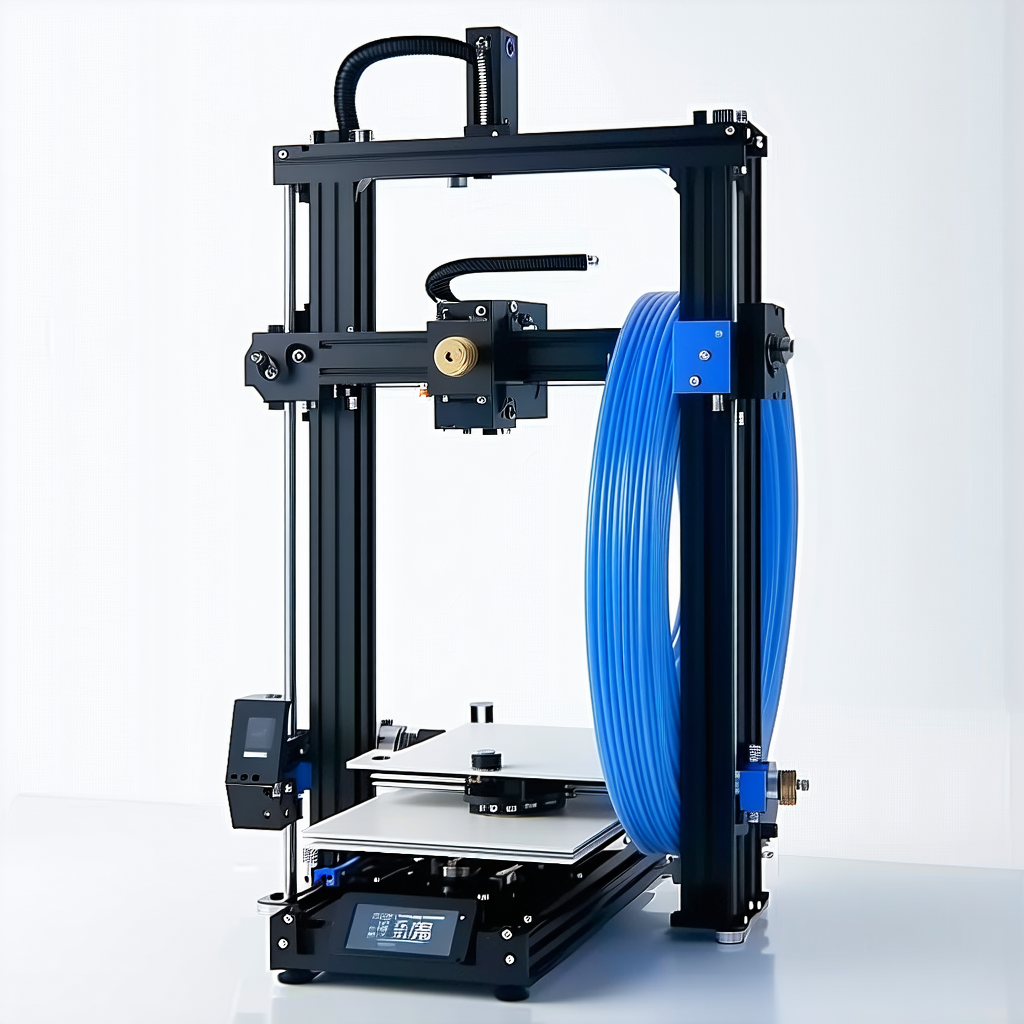 A 3d Printer Is Shown In The Image, With A Blue Plastic Spool Of Filament On The Front