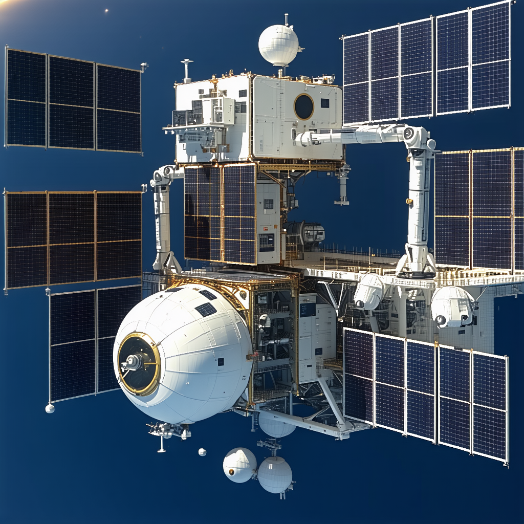 A Space Station With A Large White Dome On Top