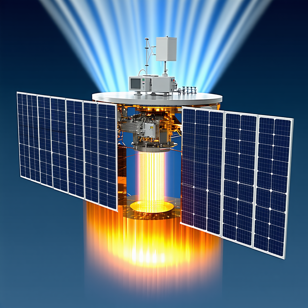 A Spacecraft Is Shown In A Close-up View, With A Bright Light Shining On It