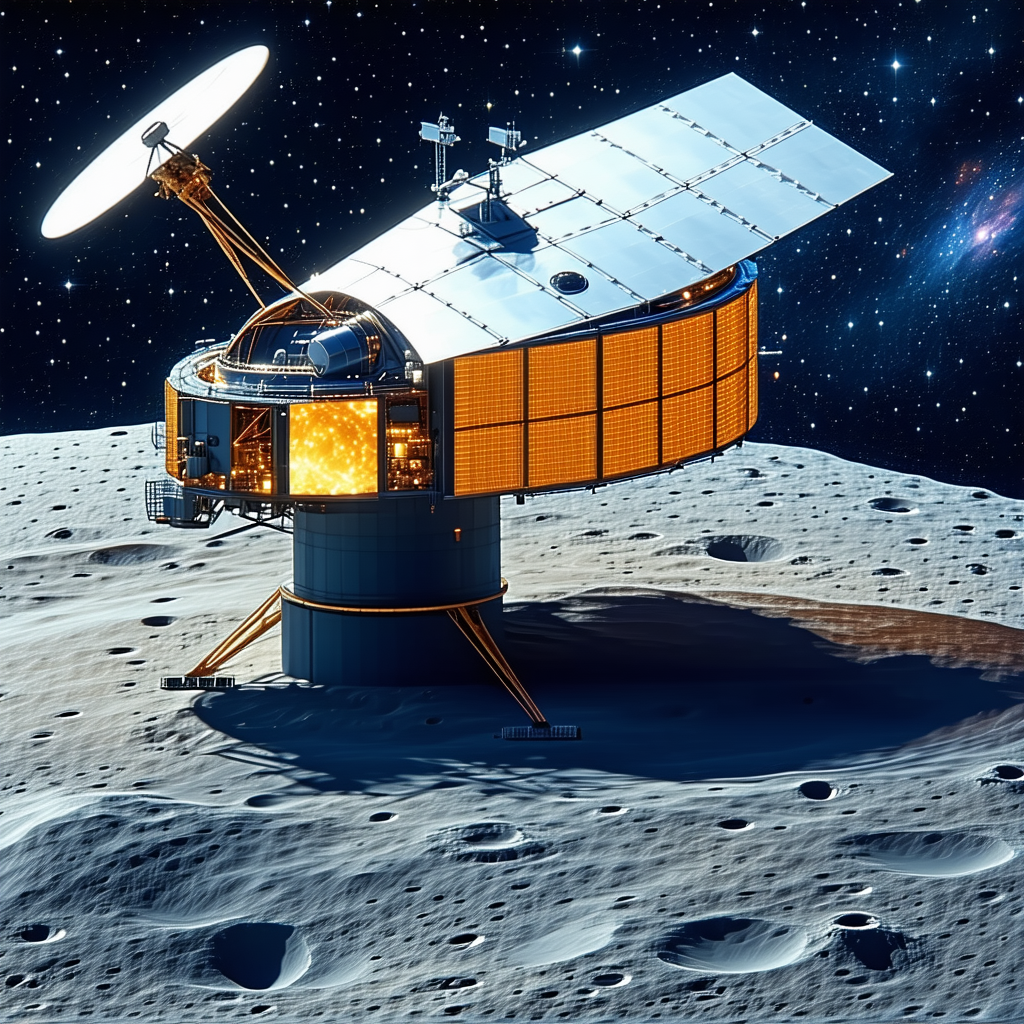 A Large, Blue, And White Space Station Floating In The Sky