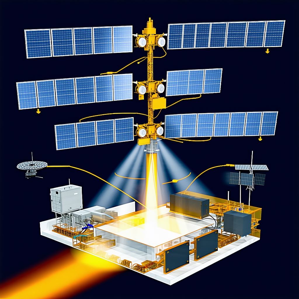 A Space Station Is Shown In A Drawing, With A Large Satellite Dish On Top Of It