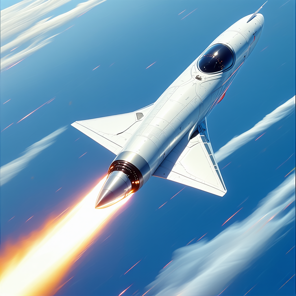 A Rocket Is Flying Through The Sky, Leaving A Trail Of Smoke Behind It