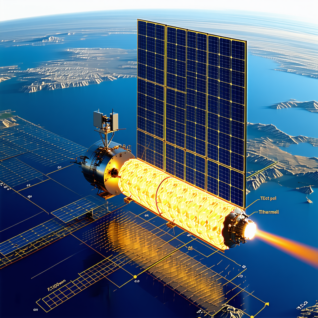 A Spacecraft With A Large Solar Panel On Its Side, Flying Through The Sky