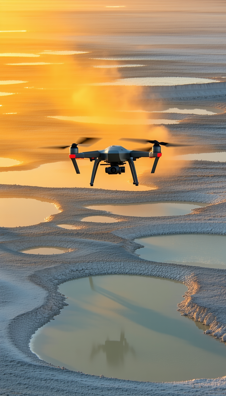 A Drone Is Flying Over A Beach, Capturing The Beautiful Sunset