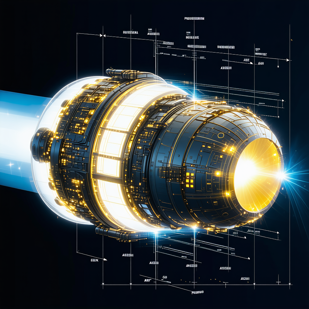 A Blue And Yellow Drawing Of A Spacecraft Is Shown