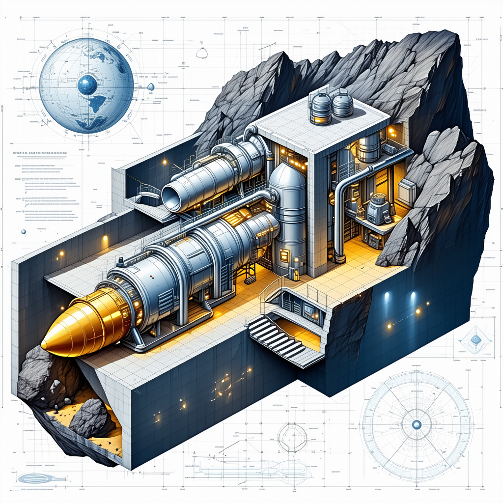 A Large, Futuristic Spacecraft Is Shown In A Blue And White Drawing