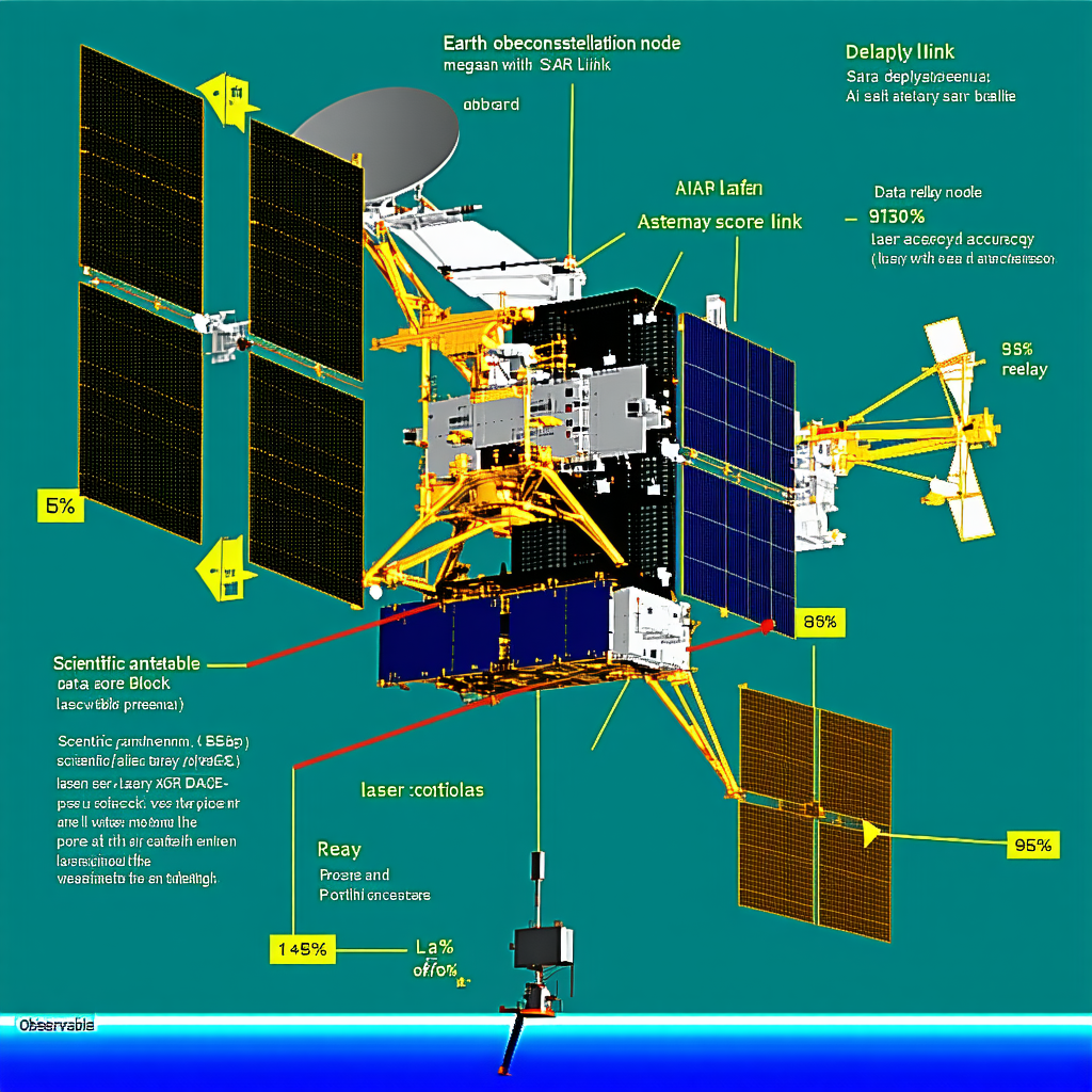 The Image Is A Diagram Of A Spacecraft, Specifically A Satellite, With Various Parts Labeled