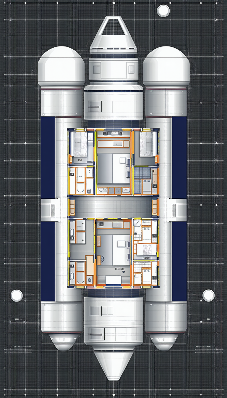 A Blueprint Of A Space Station Is Shown, With A Large Kitchen And A Small Living Area