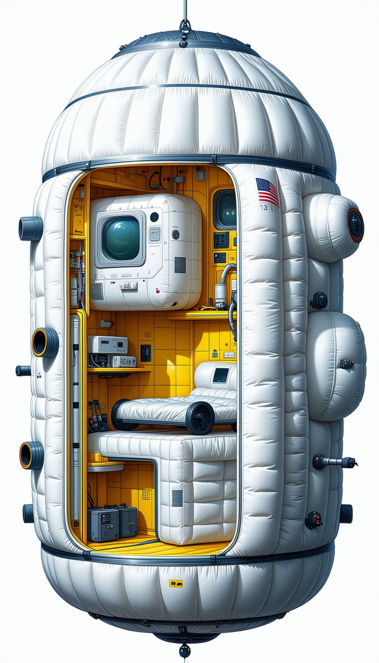 In The Image, There Is A Large White Spacecraft With A Yellow Interior
