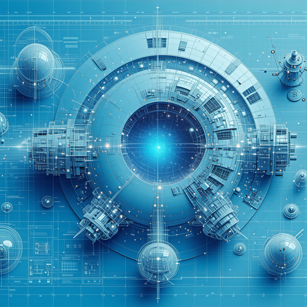 A Blue, Three-dimensional Model Of A Space Station Is Displayed