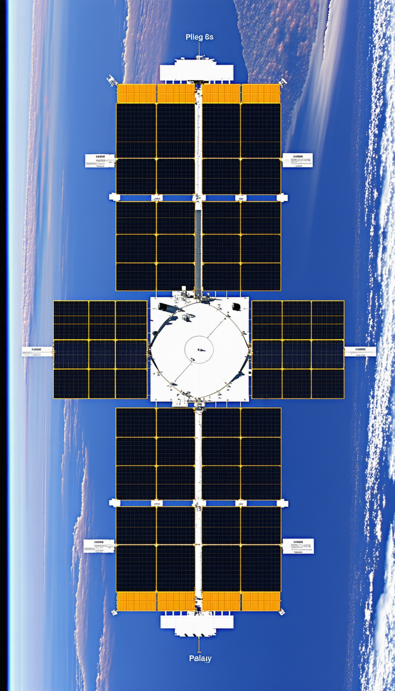 A Space Station Is Shown In The Image, With A Large Solar Panel On The Side