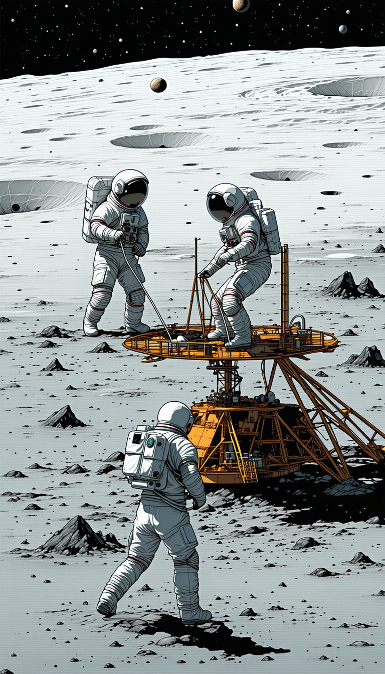In The Image, There Are Three Astronauts Standing On A Rocky Surface, Possibly On The Moon