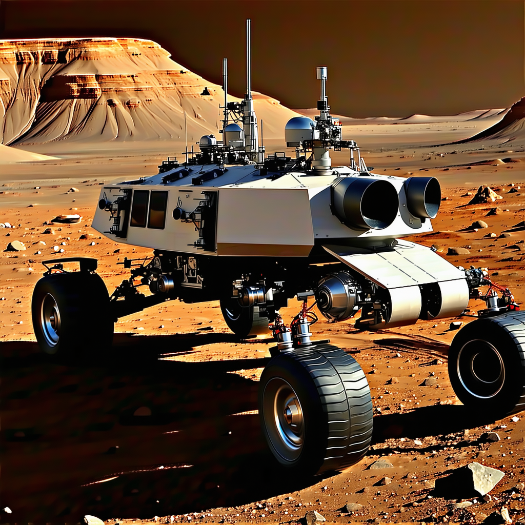 A White Rover Vehicle Parked On A Dirt Surface, Likely On A Planet