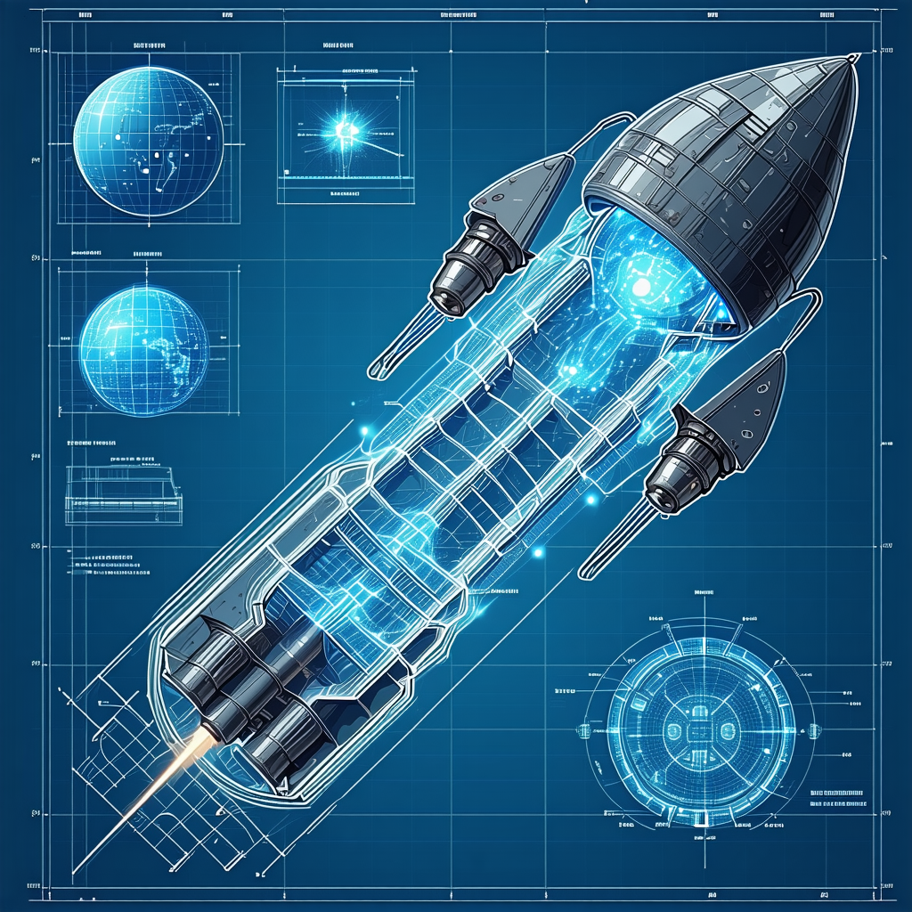 A Space Shuttle Is Shown In A Blue And White Drawing