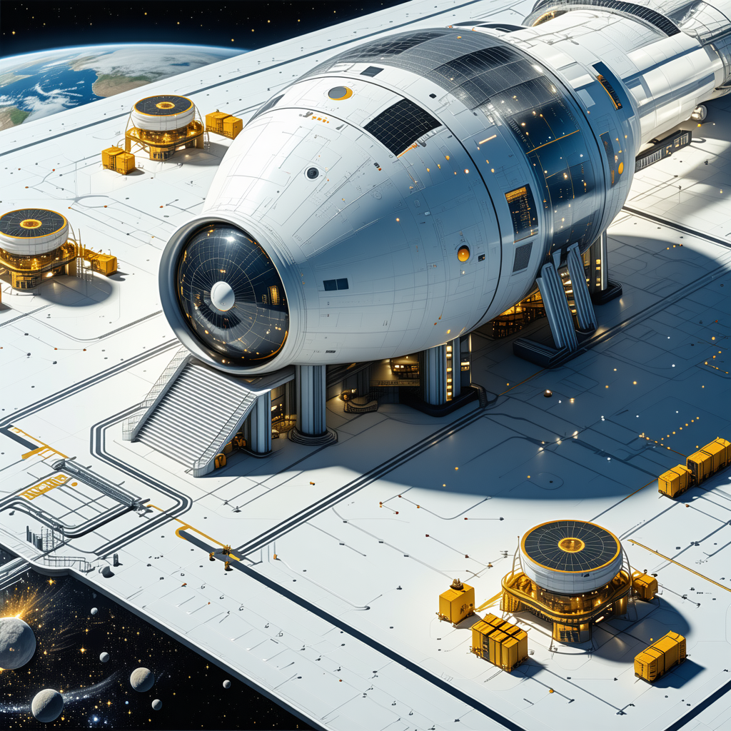 In The Image, There Is A Large White Spacecraft With A Dome-shaped Structure On Top