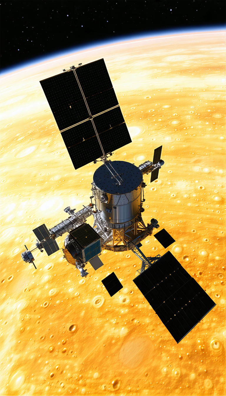 A Large Spacecraft With A Dome-shaped Structure On Top, Floating In The Air