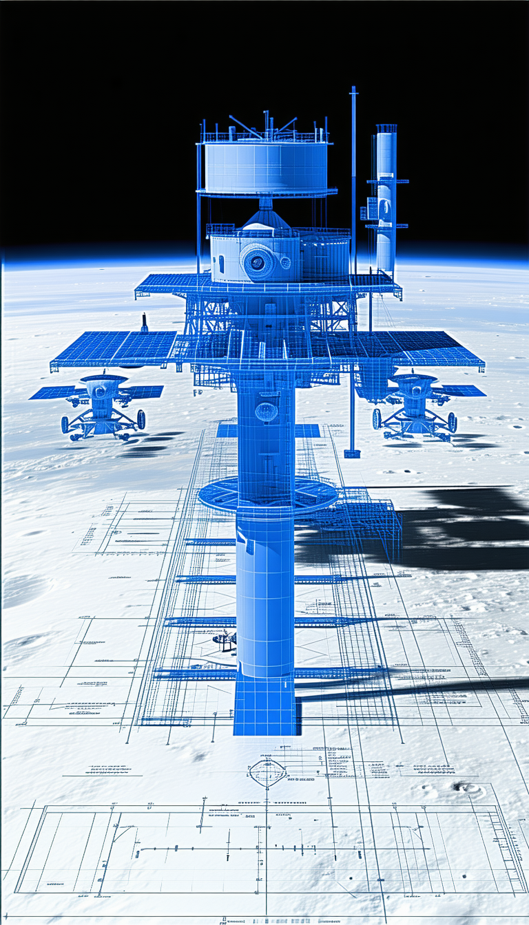 A Blue Model Of A Space Station Is Displayed In A Room