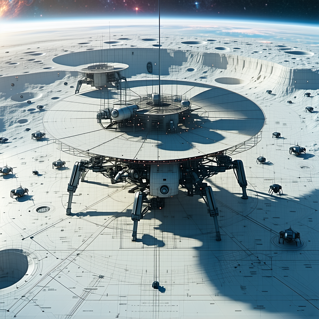 In The Image, There Is A Large White Space Station With A Dome-shaped Structure