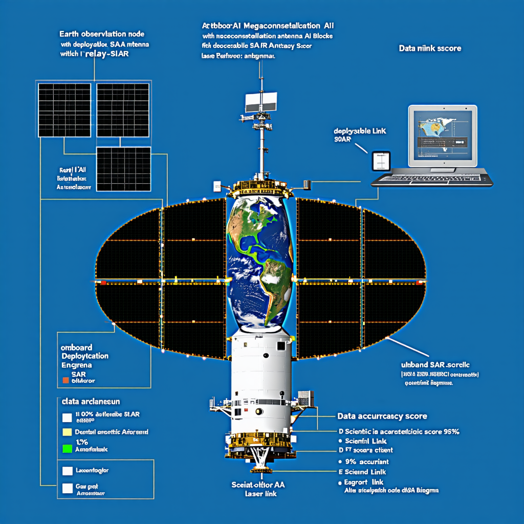 A Diagram Is Displayed On A Blue Background, Showing The Different Parts Of A Satellite