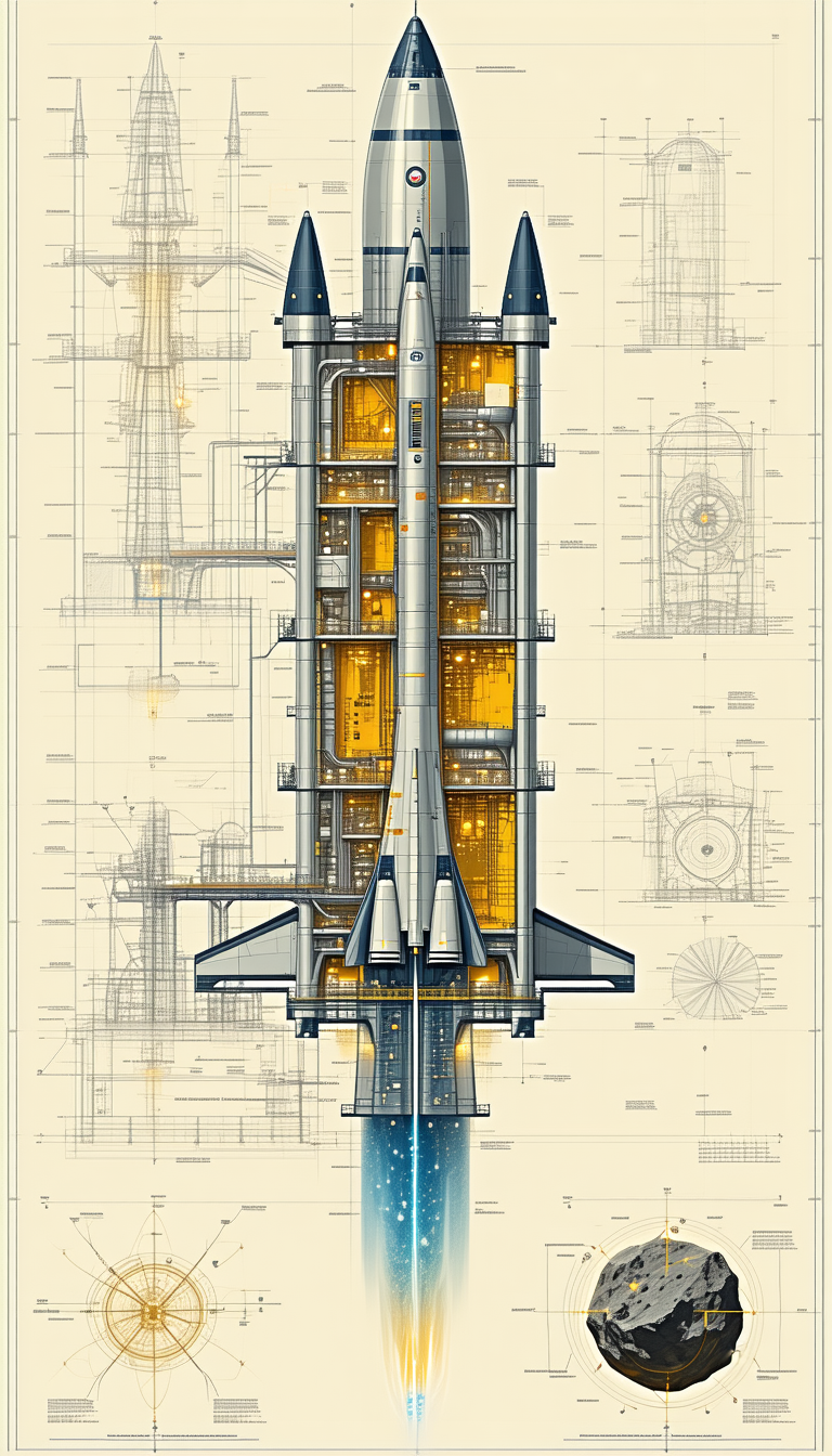 A Space Shuttle Is Shown In A Detailed Drawing, With Its Various Components And Parts Labeled