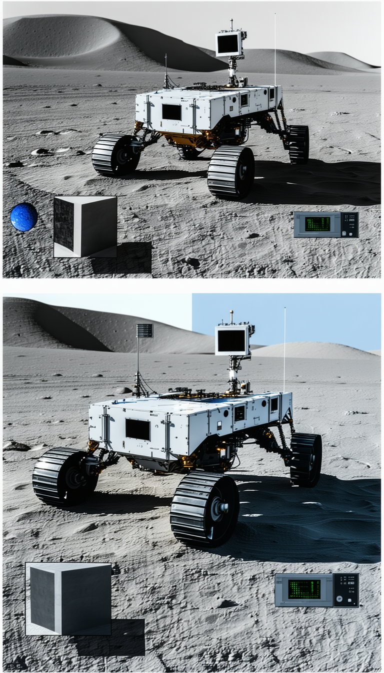 A White Robotic Vehicle With A Large Wheel On The Front, Driving On A Dirt Surface