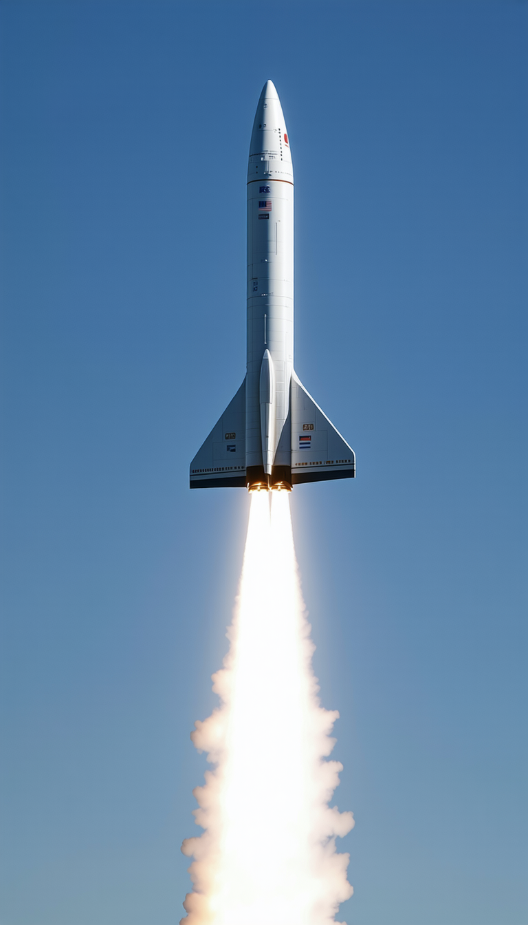 A Rocket Launching Into The Sky, With A Trail Of Smoke Following It