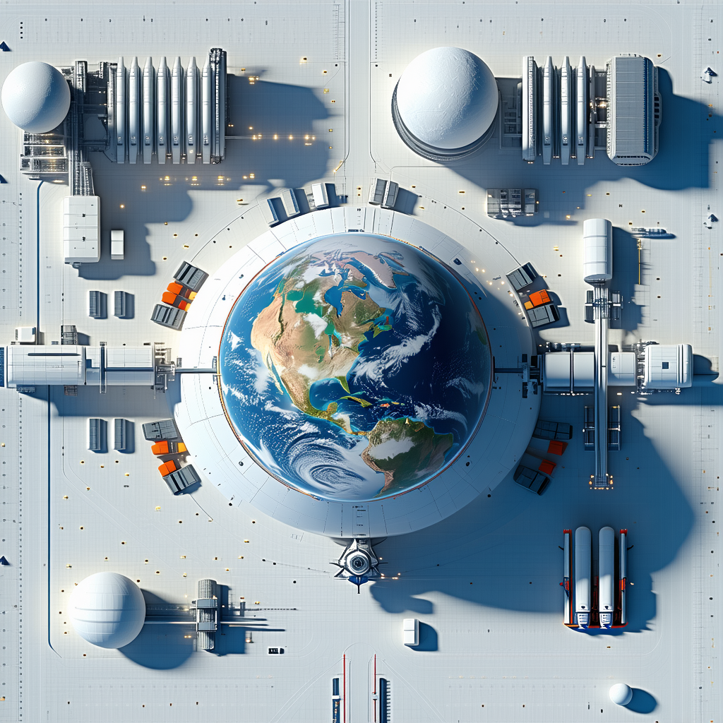 A Large White Globe Is The Centerpiece Of A Futuristic Space Station