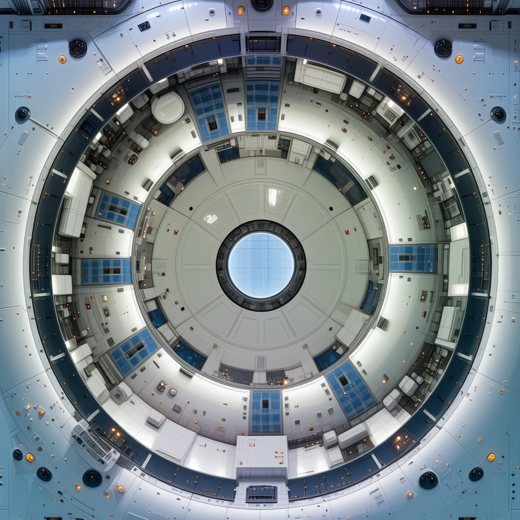 The Image Is A Close-up Of A Large, Round, White Structure With A Blue Center