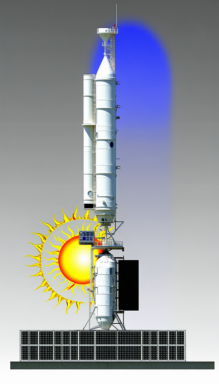 A Large White Tower With A Yellow Sun In The Center