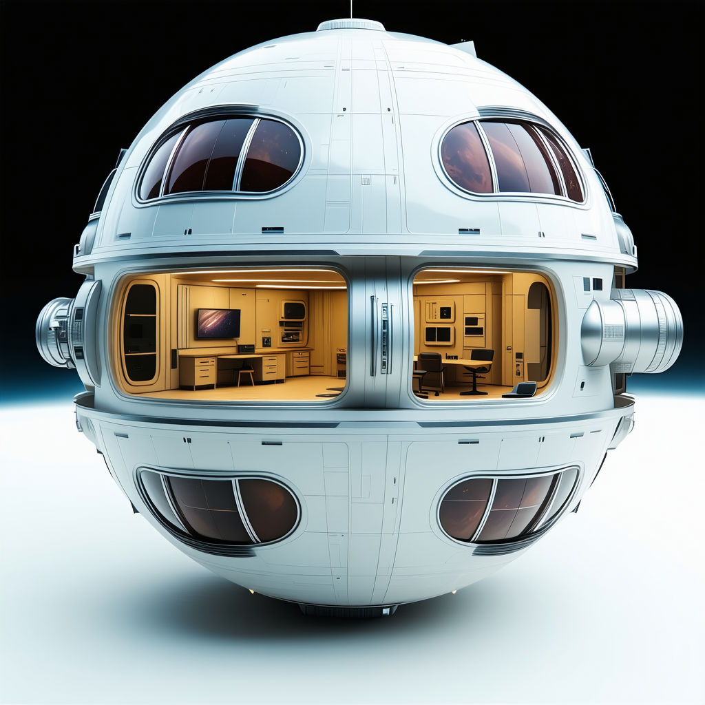 A Large, White, Round Structure That Appears To Be A Space Station Or A Futuristic Building