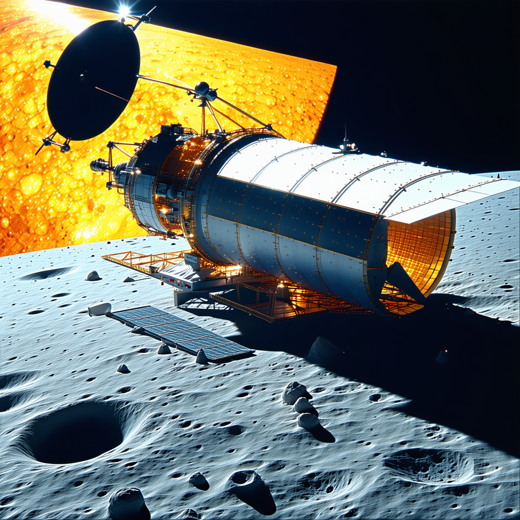 A Large Spacecraft Is Parked On The Surface Of A Moon