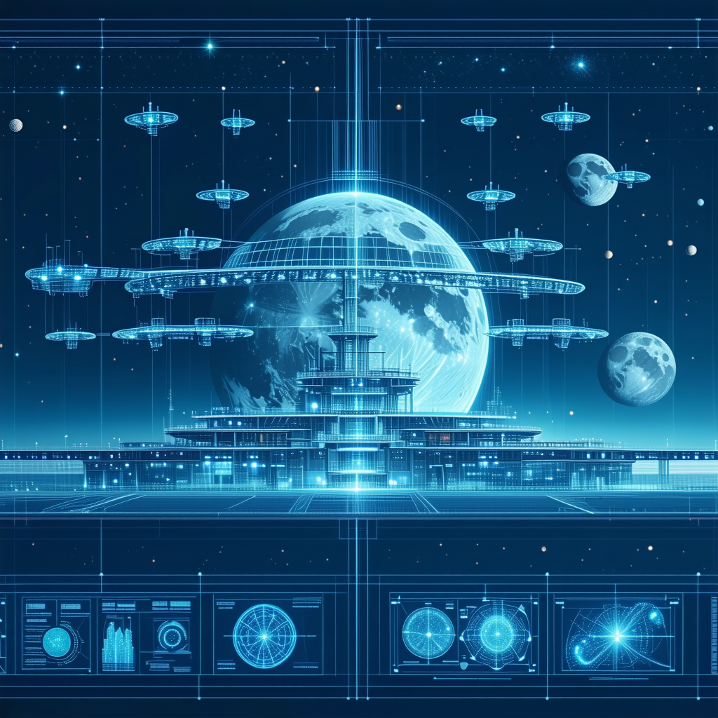 The Image Is A Futuristic Drawing Of A Space Station With A Large Dome-shaped Structure
