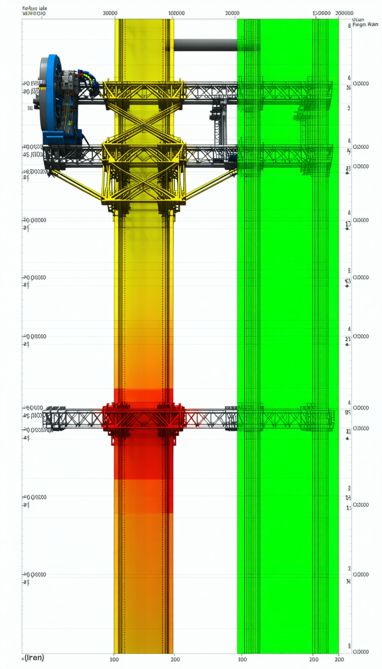 A Large Crane Is Shown In A Graphic Representation, With A Yellow Section And A Green Section