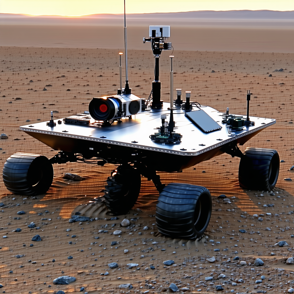 A Large, Silver, Four-wheeled Vehicle Parked On A Dirt Field