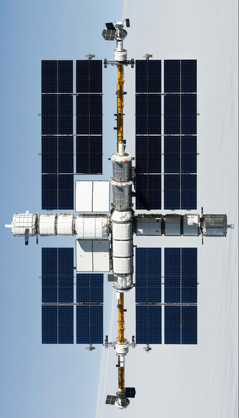 A Space Station Is Shown In A Close-up View, With A Large Solar Panel On The Side