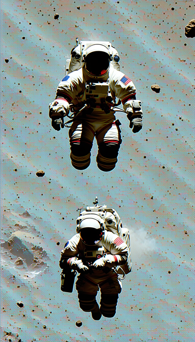 In The Image, There Are Two Astronauts In Space Suits, Both Wearing Helmets