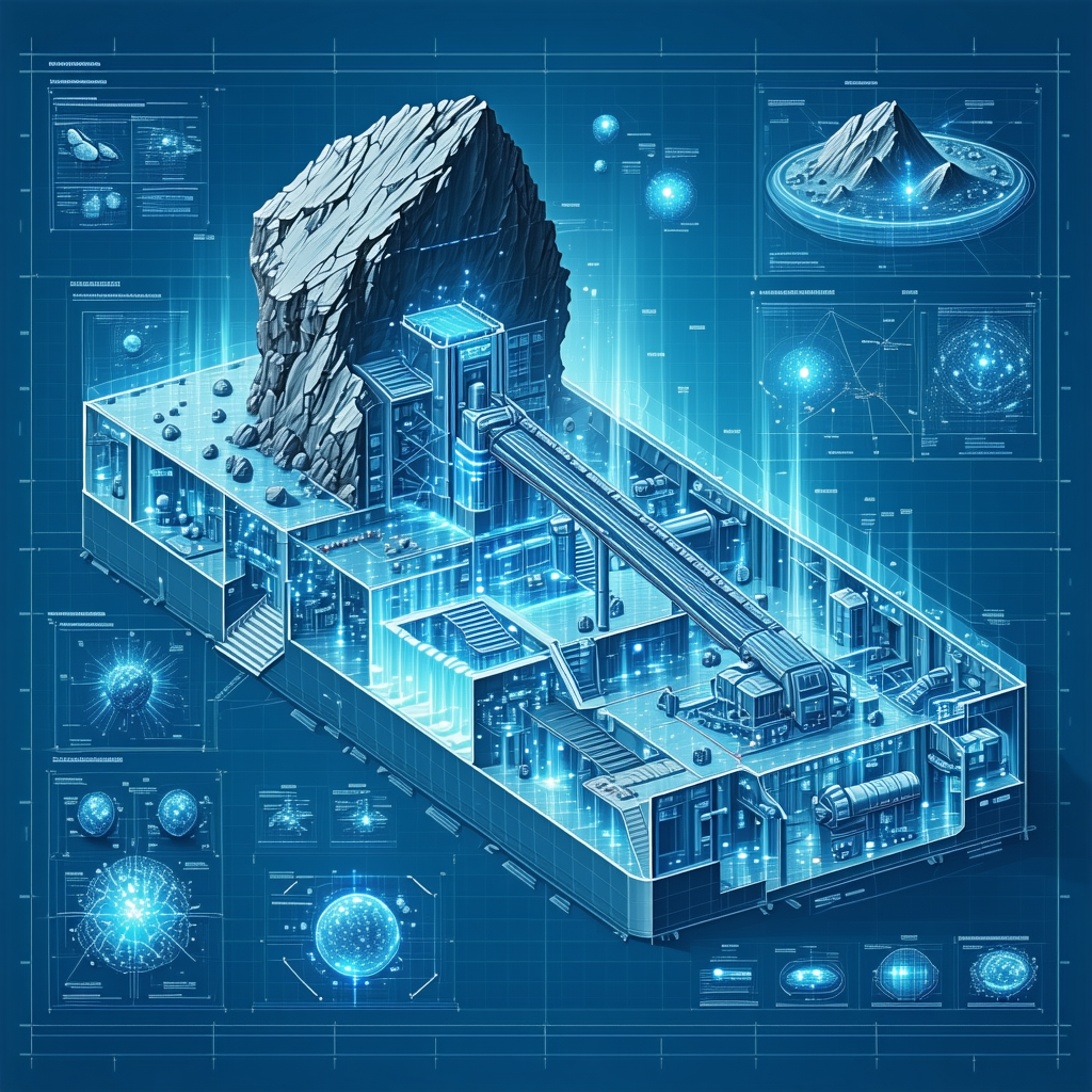 A Blue And White Drawing Of A Building Is Shown