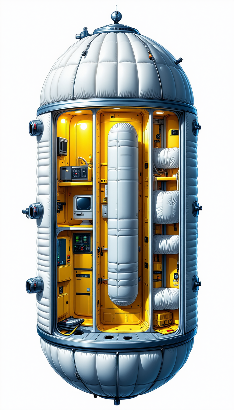 A Large, Yellow, Cylindrical Spacecraft Is Shown In A Computer-generated Image