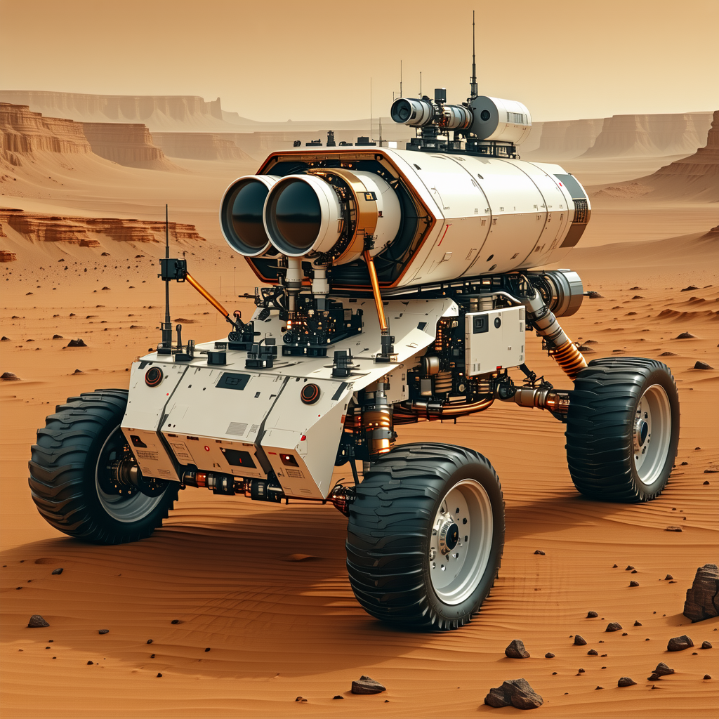 A White Robotic Vehicle Is Parked On A Dirt Surface