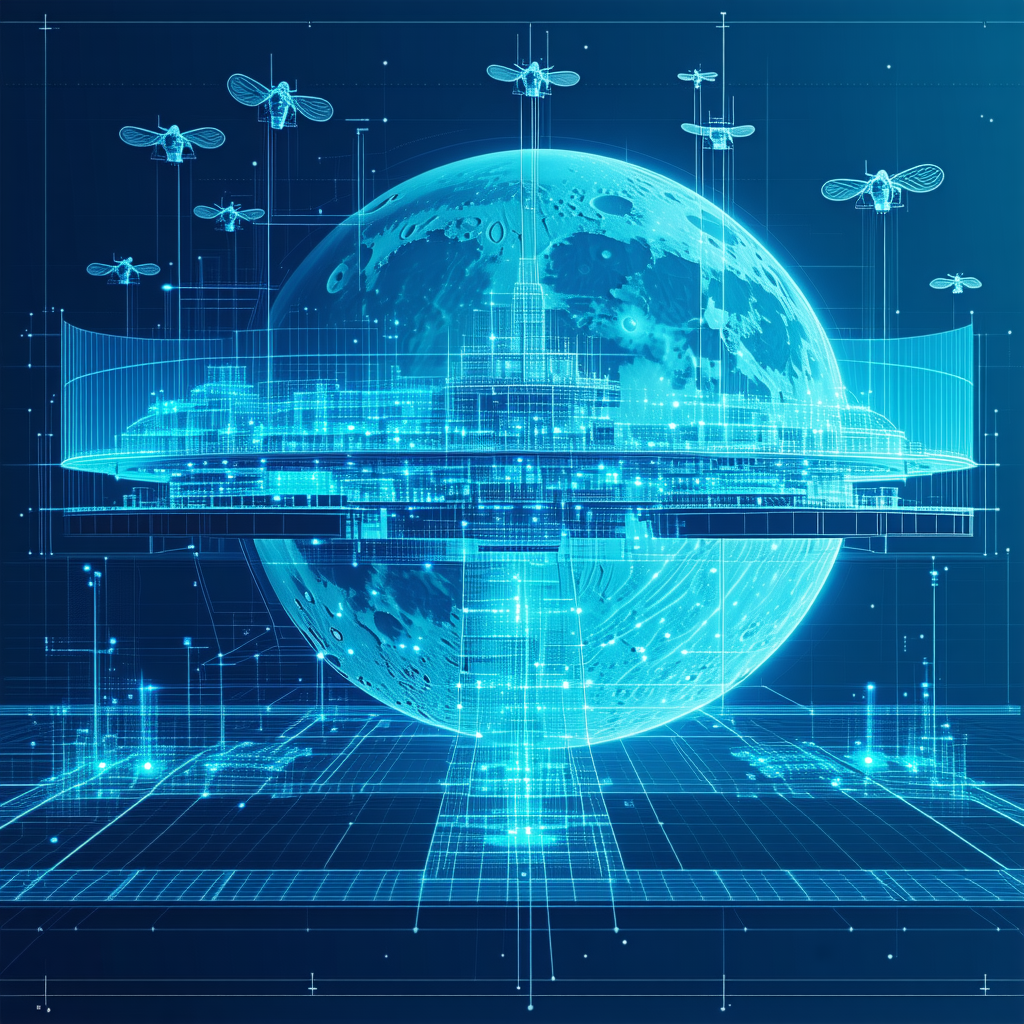 A Futuristic Space Station With A Large Blue Globe In The Center