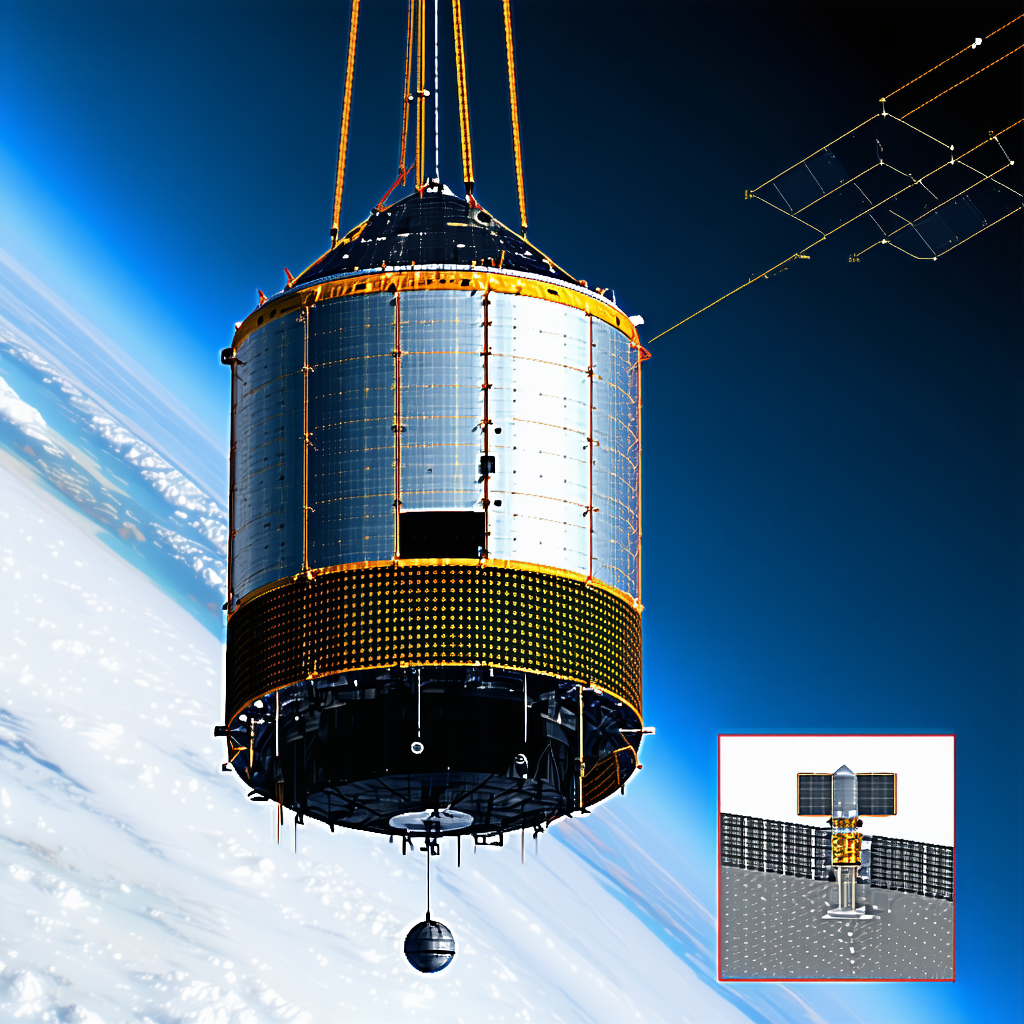 A Large Satellite Is Being Lifted Into The Sky By A Crane