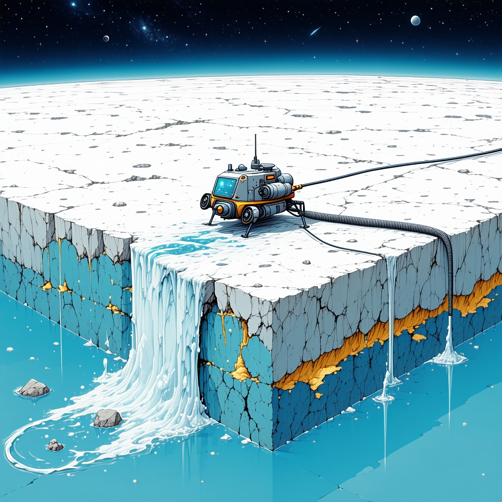A Futuristic Scene With A Large, White, And Blue Spacecraft Floating In The Air